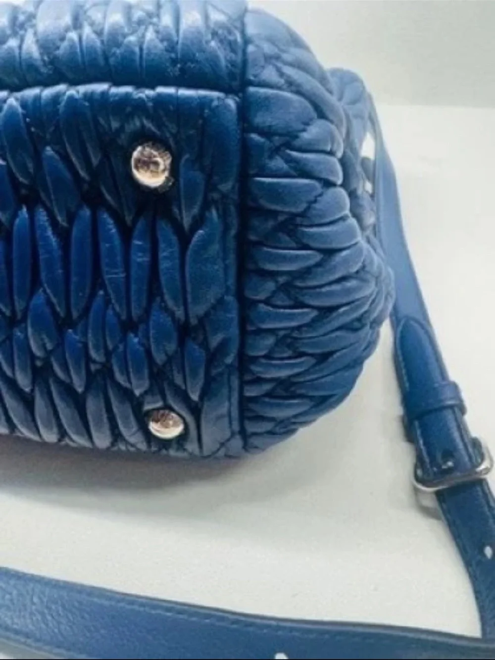 Miu Miu Quilted Blue Leather Satchel with Shoulder Strap